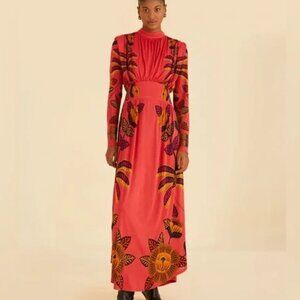 UNWORN. FARM RIO Blush Living Bloom High Neck Maxi Dress